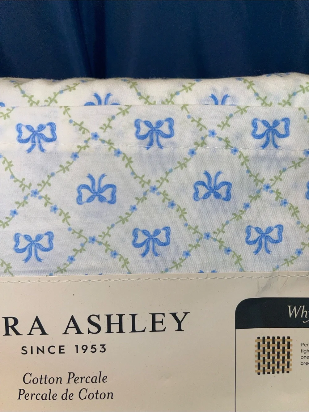 Laura Ashley Blue & White Bow Cotton Percale Twin Sheet Set